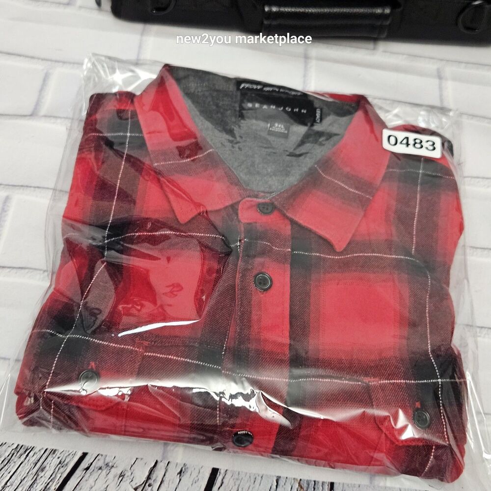 Red Flannel Button Down Causual Colloard Shirt,Sean John Brand warm long sleeve